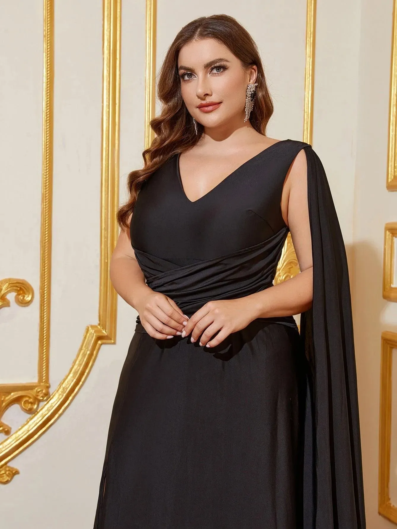 Plus Ruched Draped Side  A Line Dresses