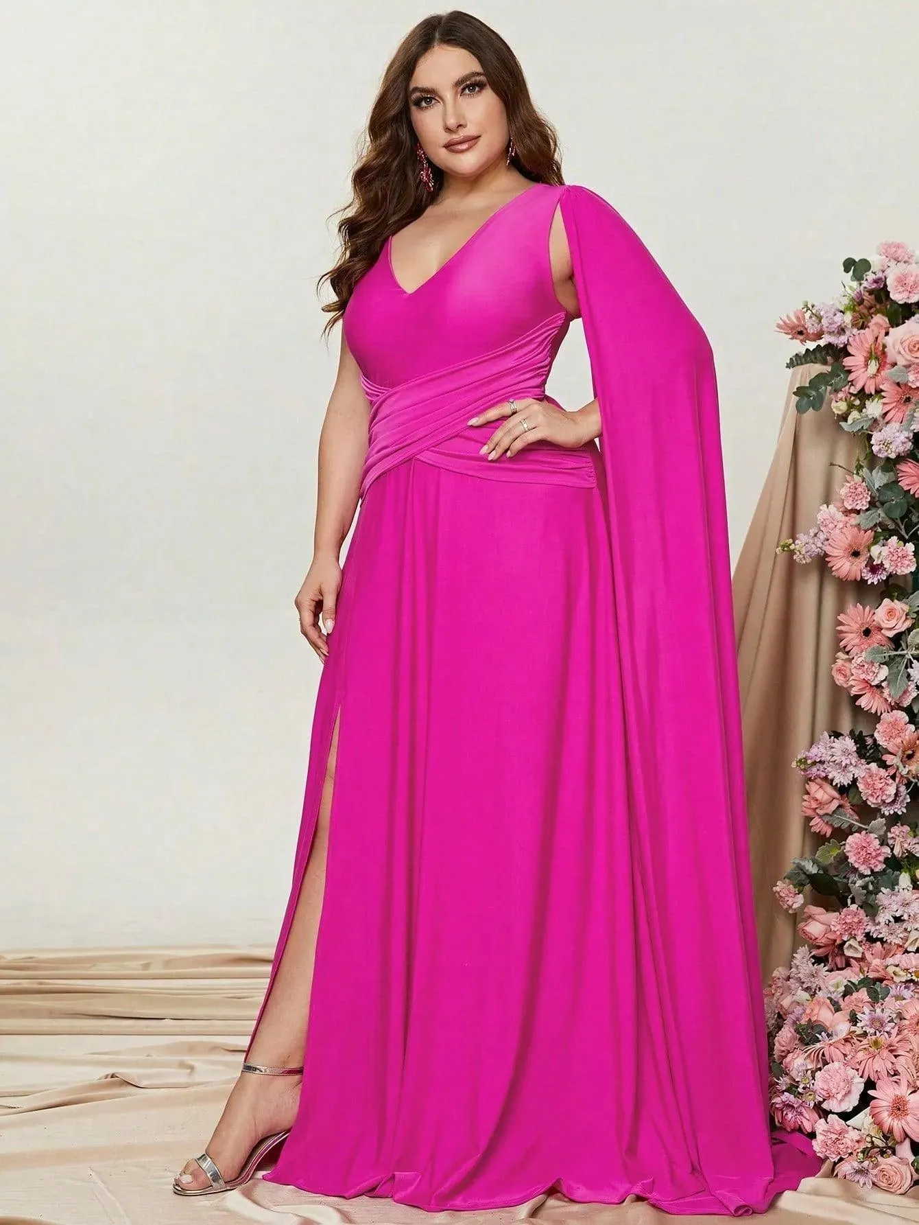 Plus Ruched Draped Side  A Line Dresses