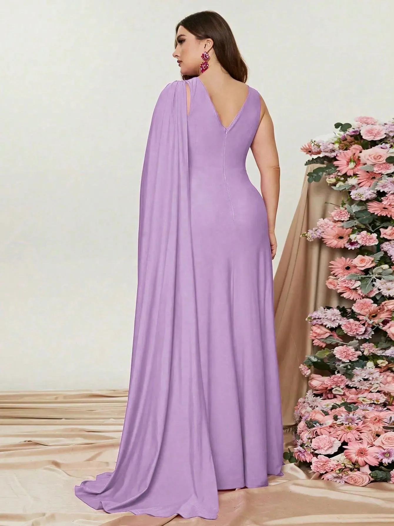 Plus Ruched Draped Side  A Line Dresses