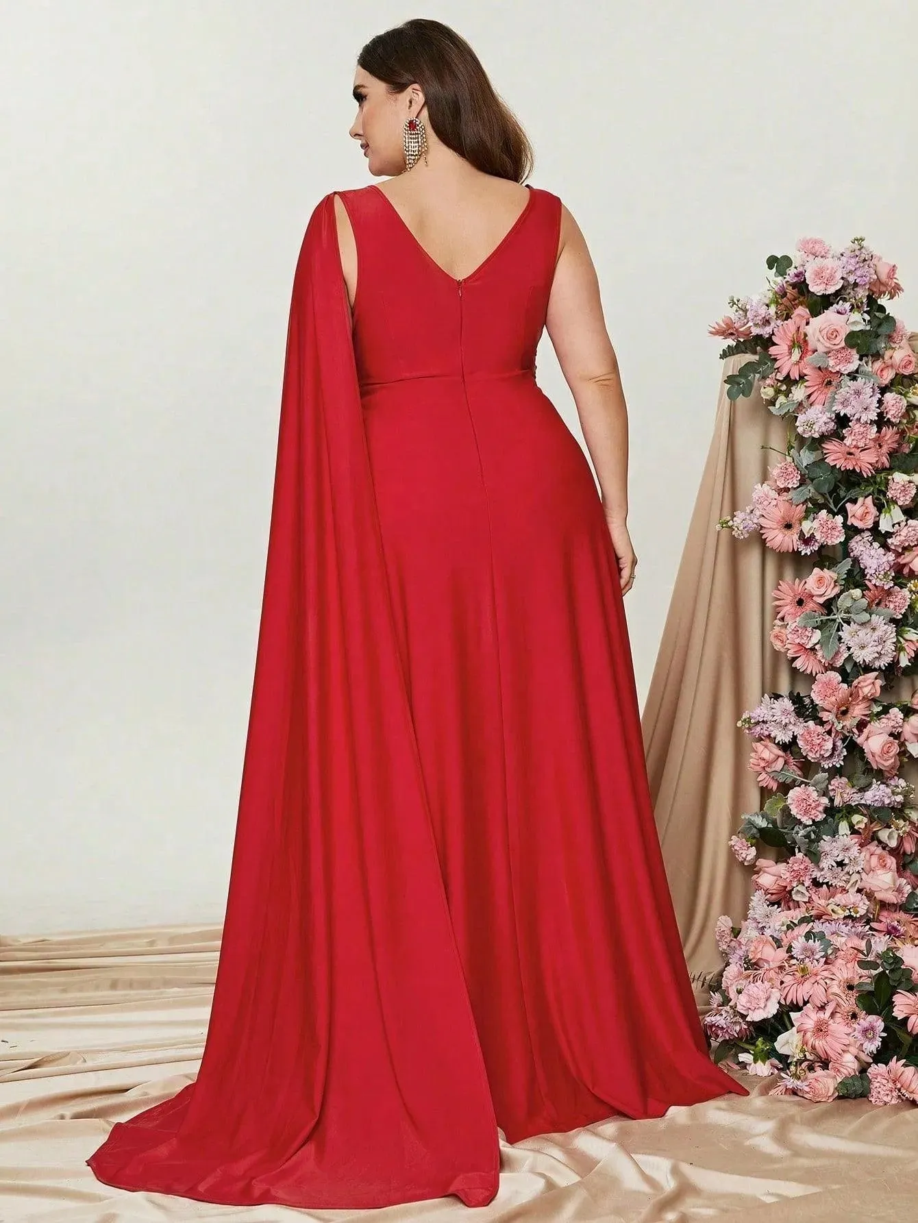 Plus Ruched Draped Side  A Line Dresses