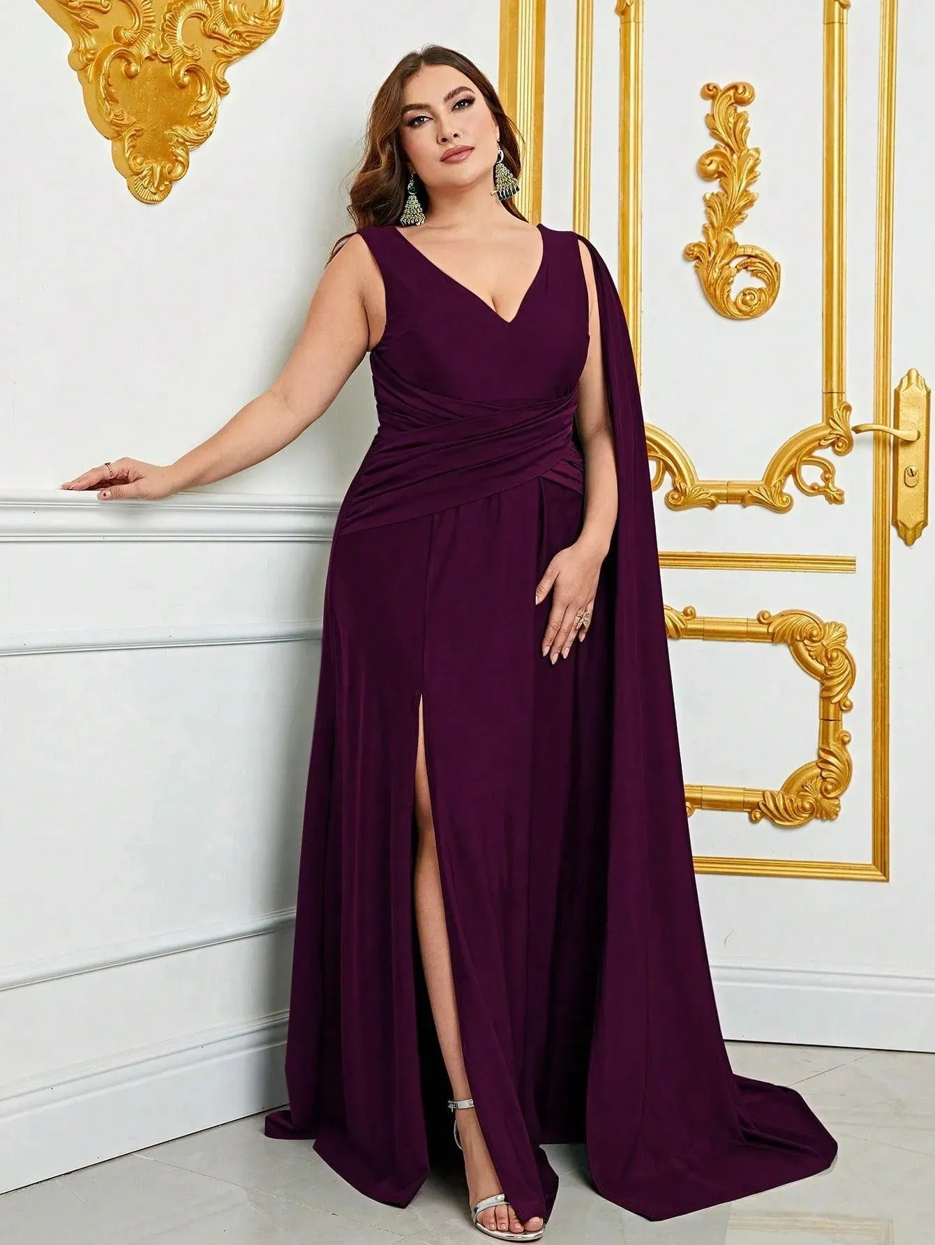 Plus Ruched Draped Side  A Line Dresses