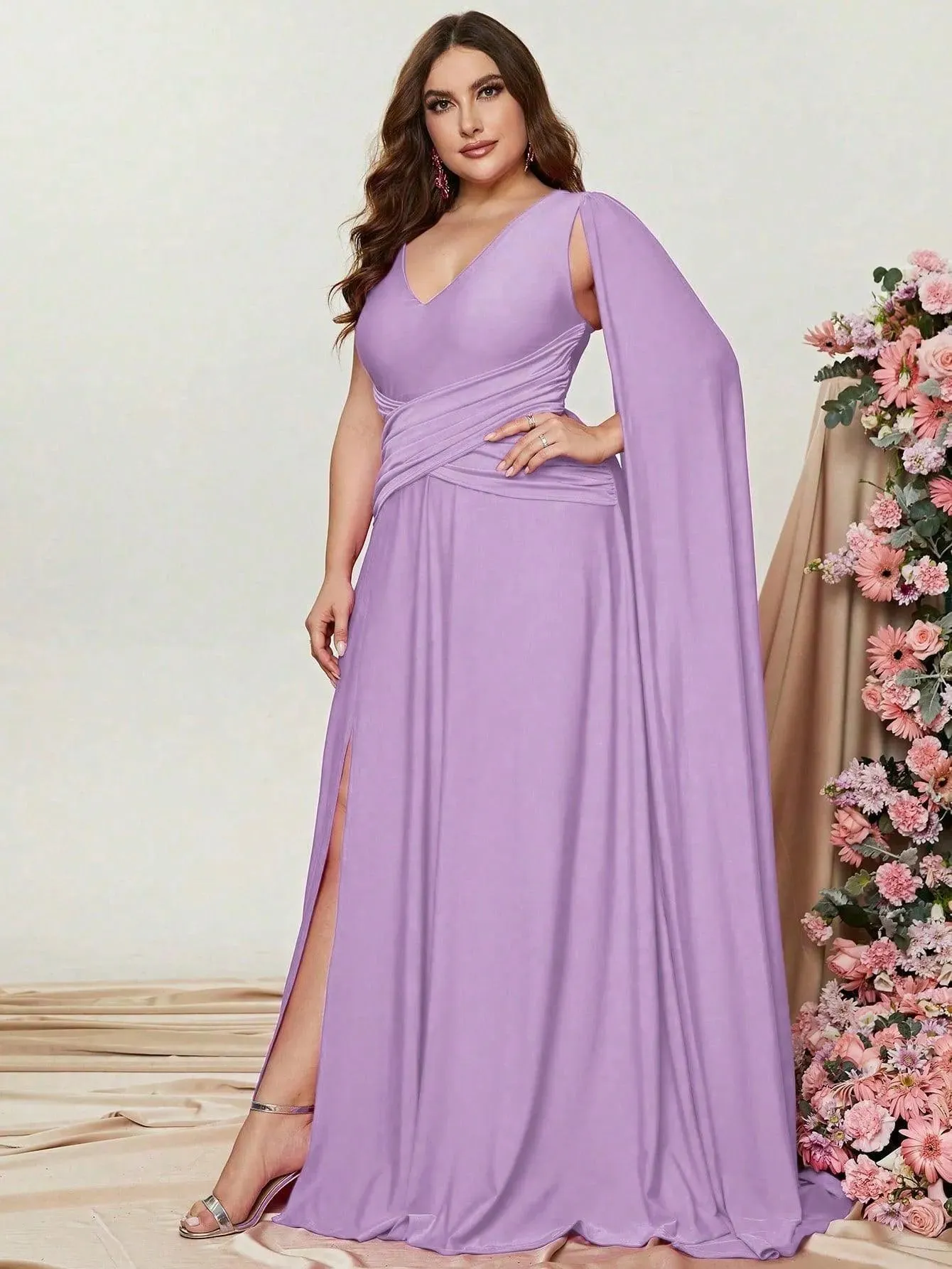 Plus Ruched Draped Side  A Line Dresses