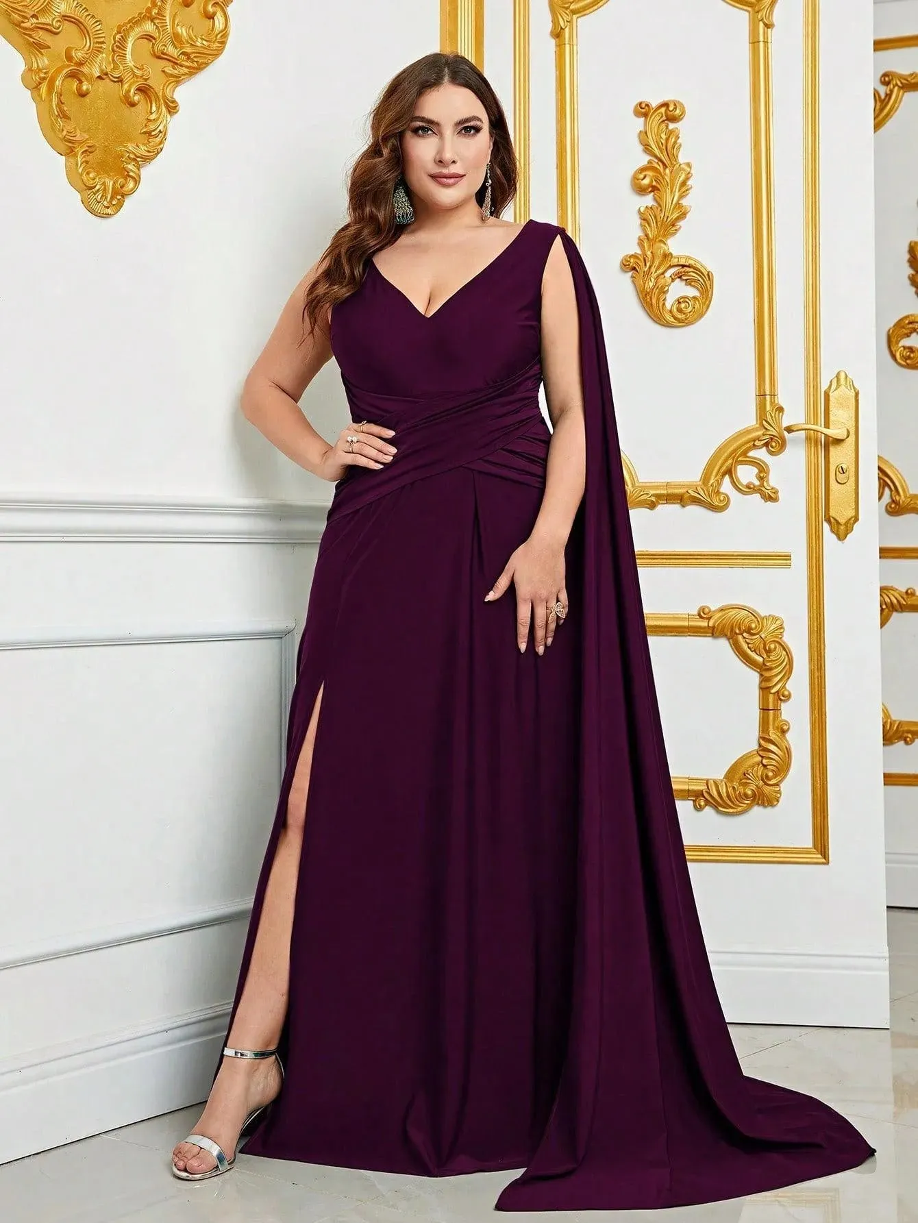 Plus Ruched Draped Side  A Line Dresses