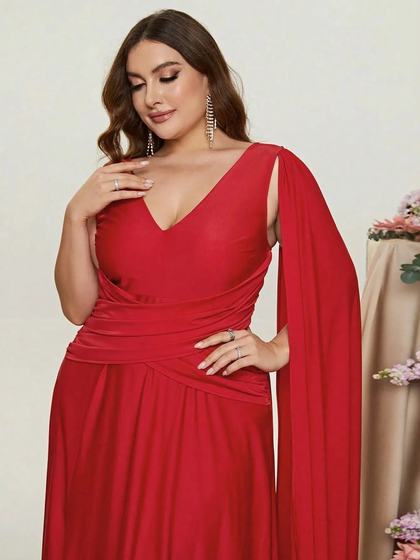 Plus Ruched Draped Side  A Line Dresses