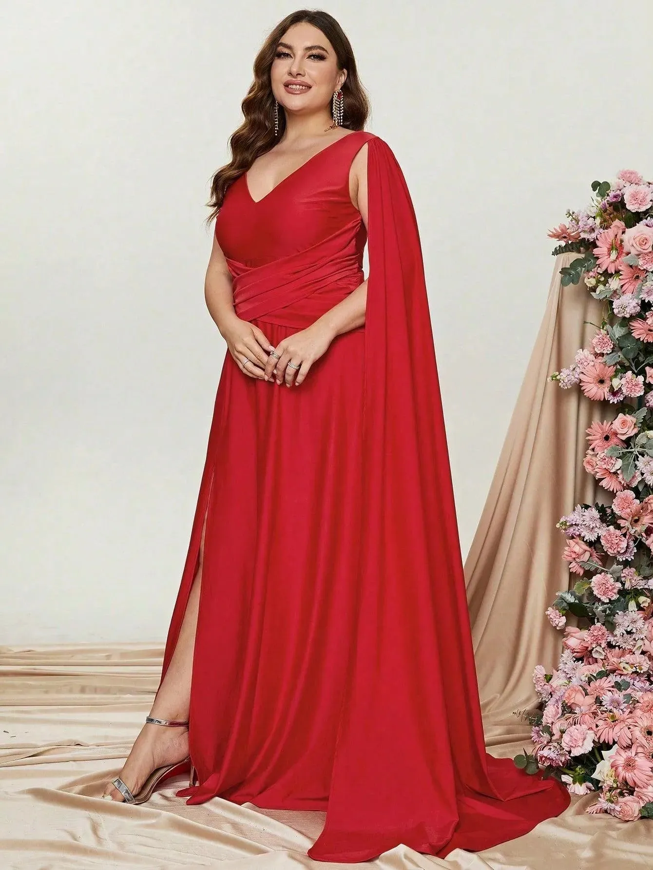 Plus Ruched Draped Side  A Line Dresses