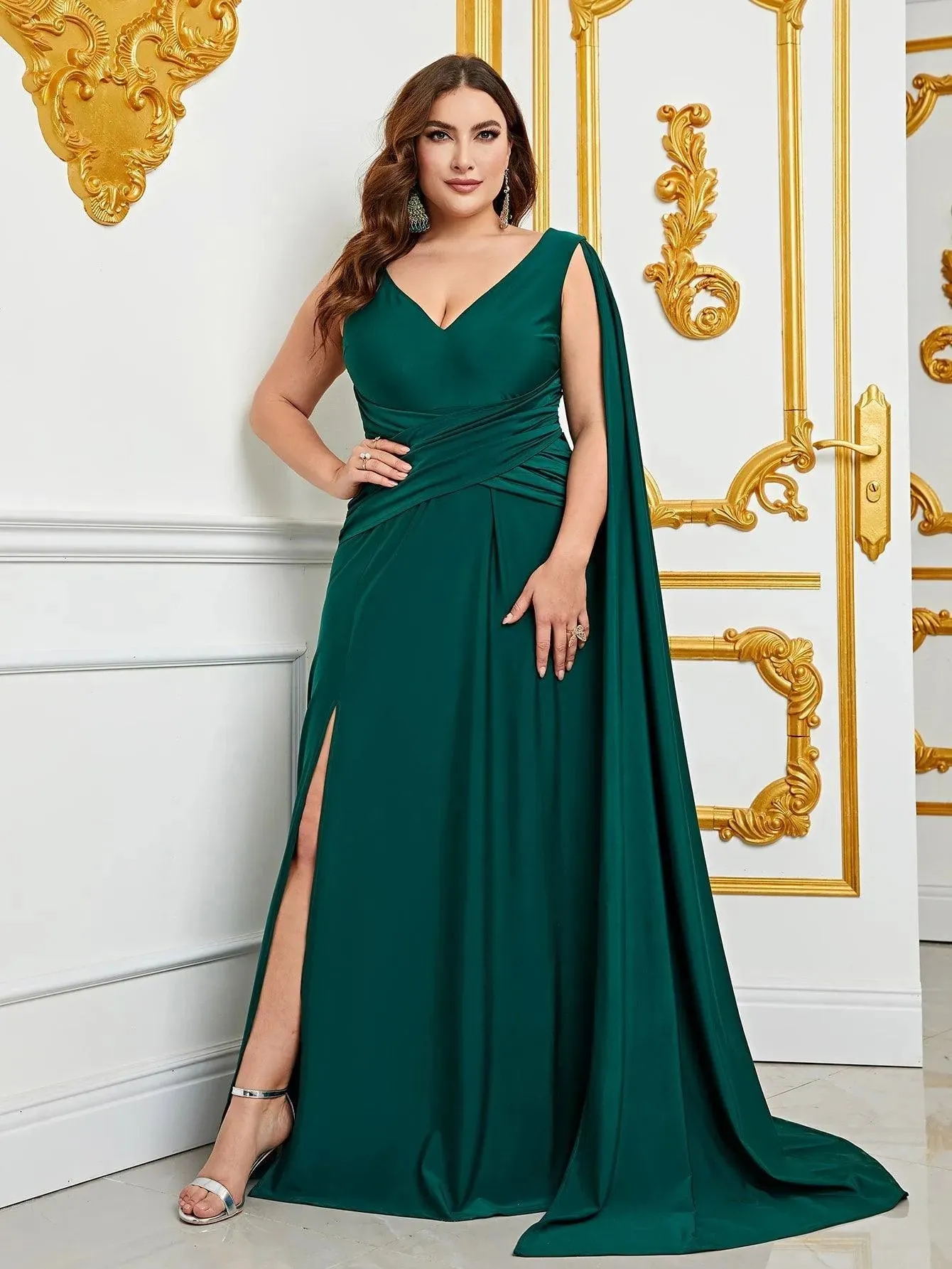 Plus Ruched Draped Side  A Line Dresses