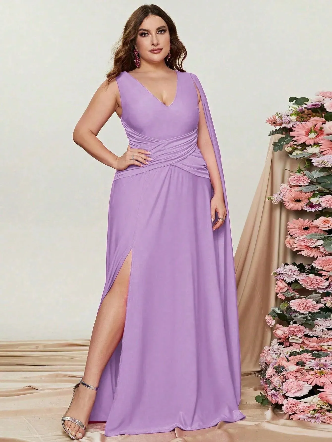 Plus Ruched Draped Side  A Line Dresses
