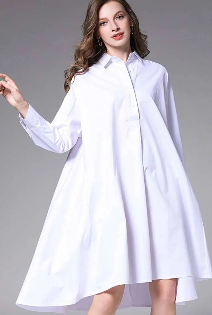Plus Size Oversized Solid Color Shirt Midi Dress