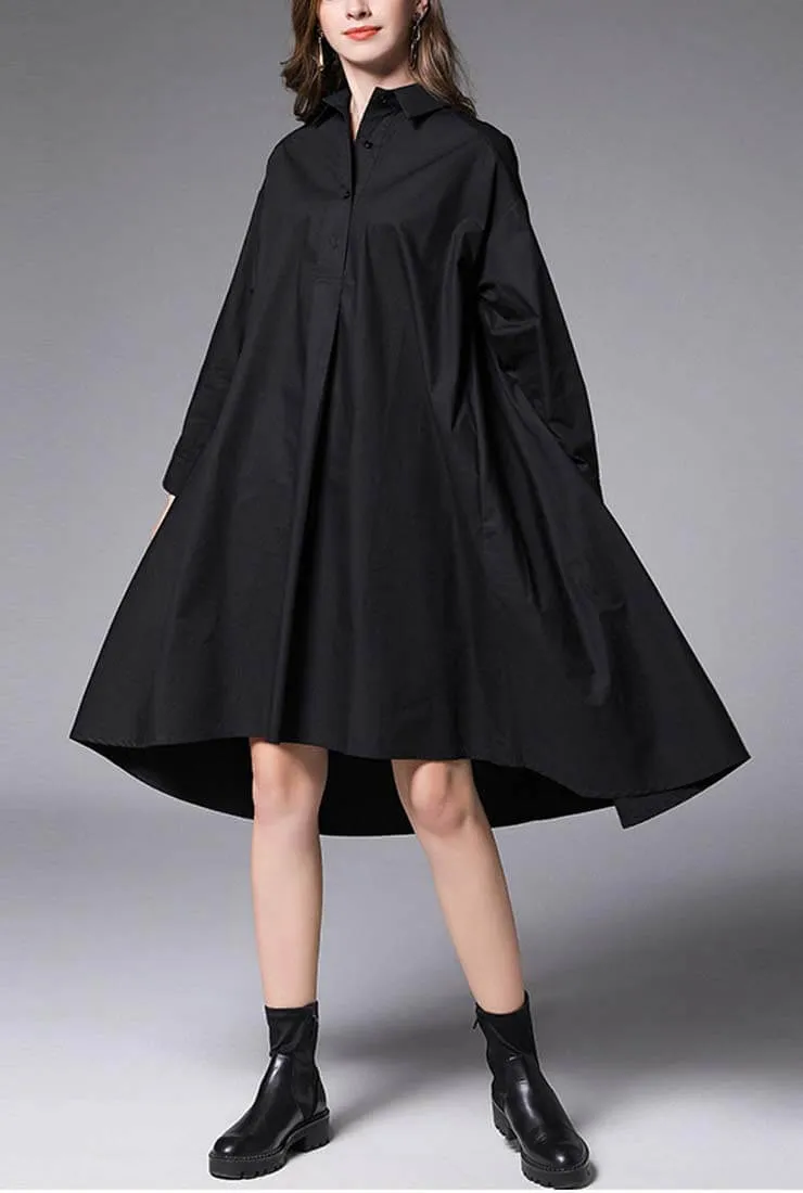 Plus Size Oversized Solid Color Shirt Midi Dress