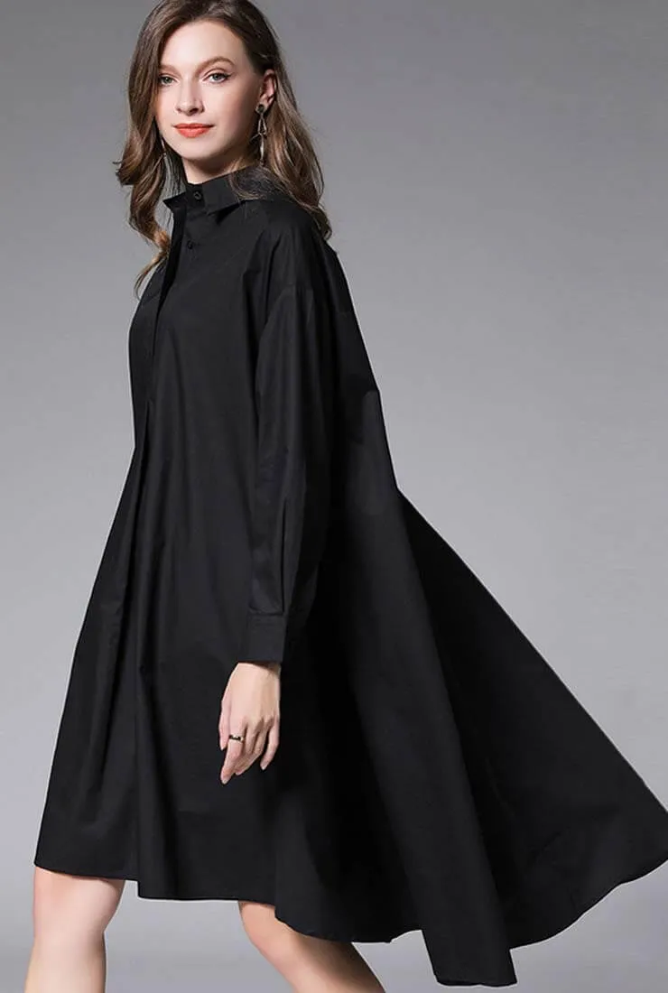 Plus Size Oversized Solid Color Shirt Midi Dress
