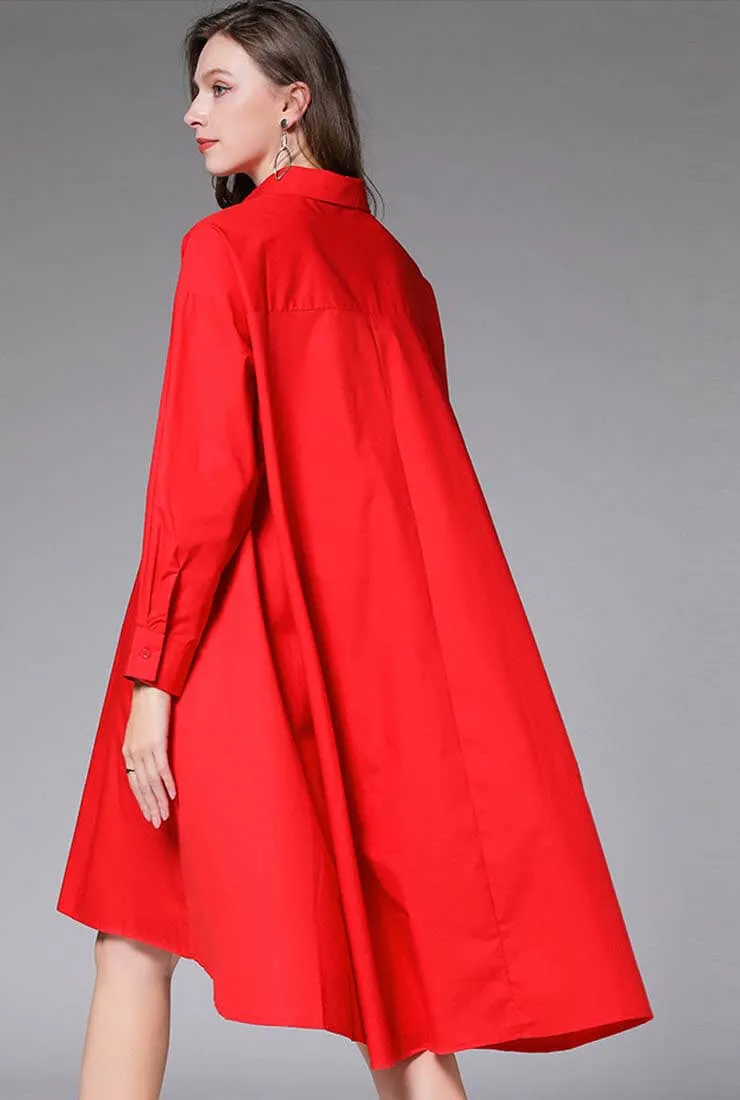 Plus Size Oversized Solid Color Shirt Midi Dress