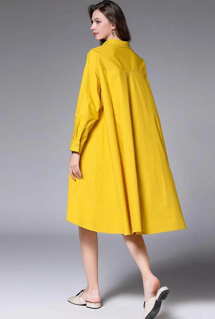 Plus Size Oversized Solid Color Shirt Midi Dress