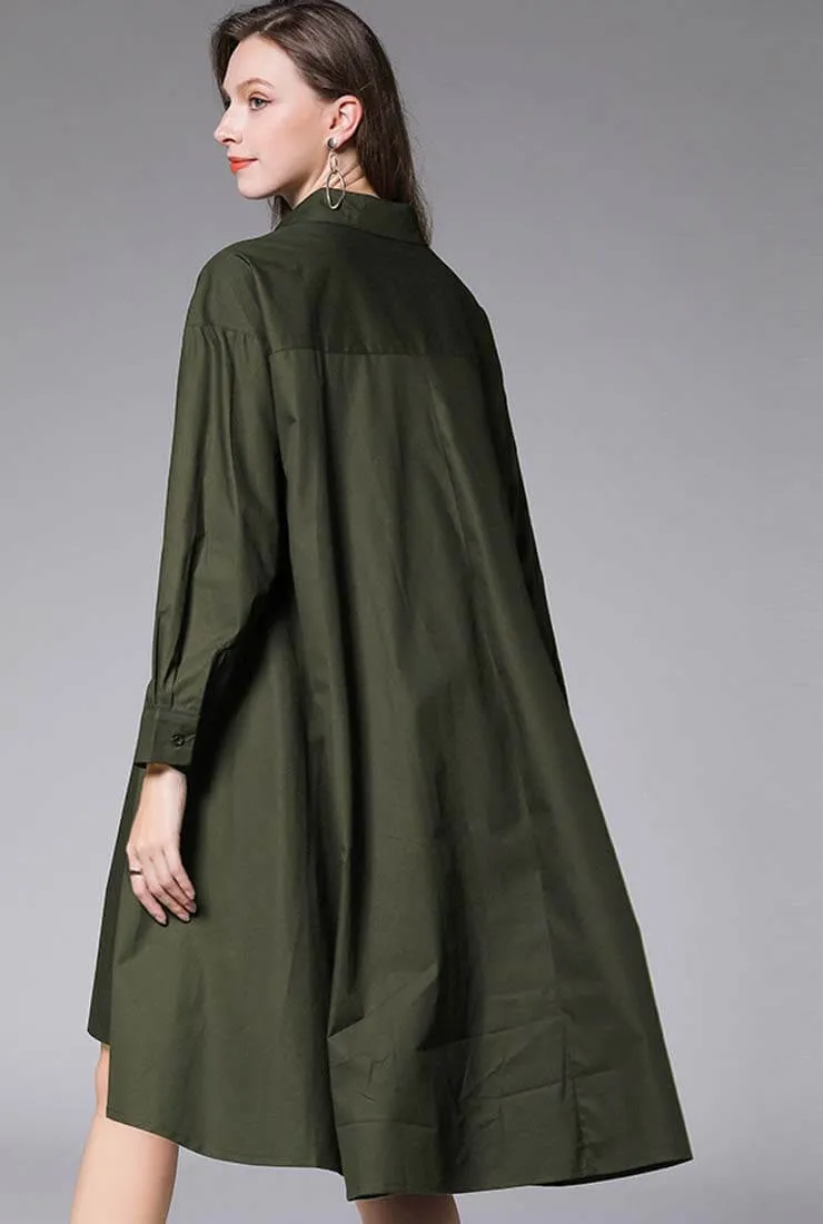 Plus Size Oversized Solid Color Shirt Midi Dress