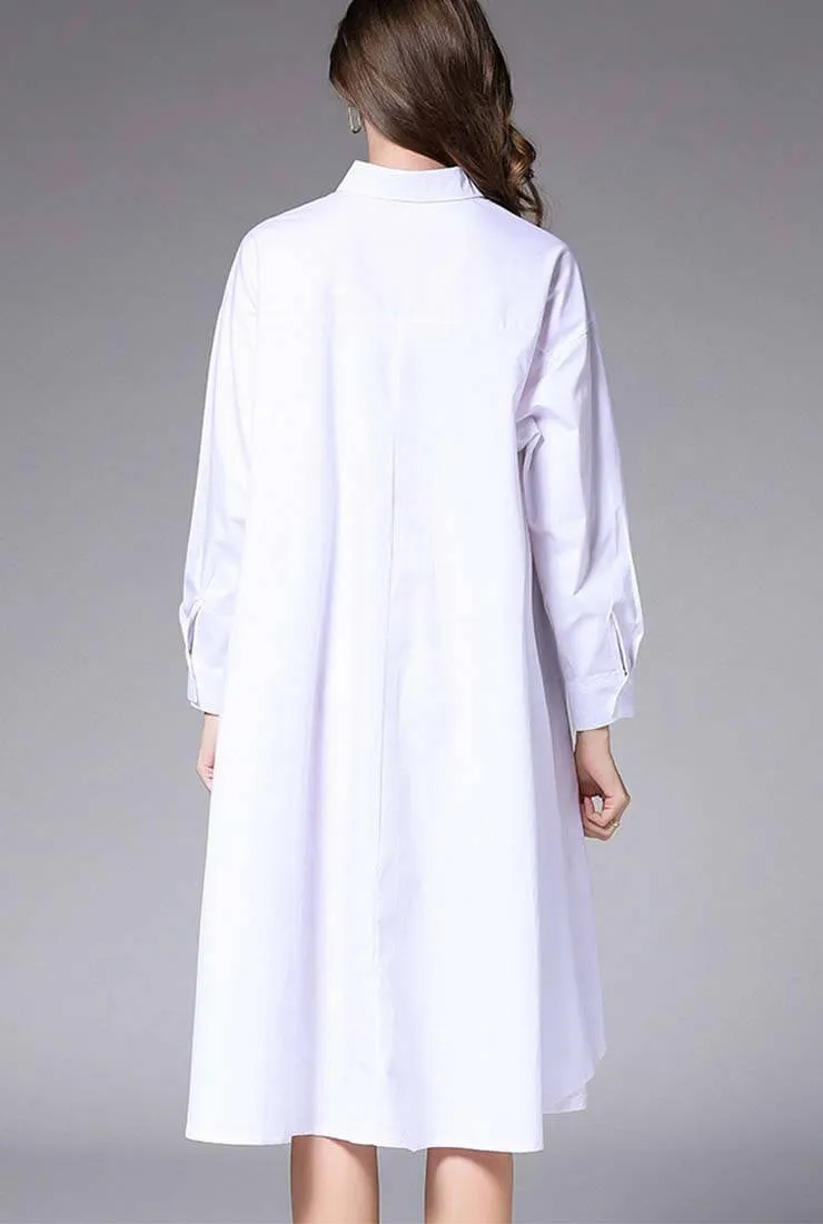 Plus Size Oversized Solid Color Shirt Midi Dress