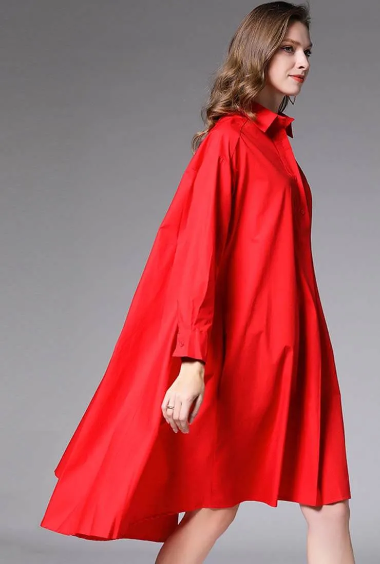 Plus Size Oversized Solid Color Shirt Midi Dress