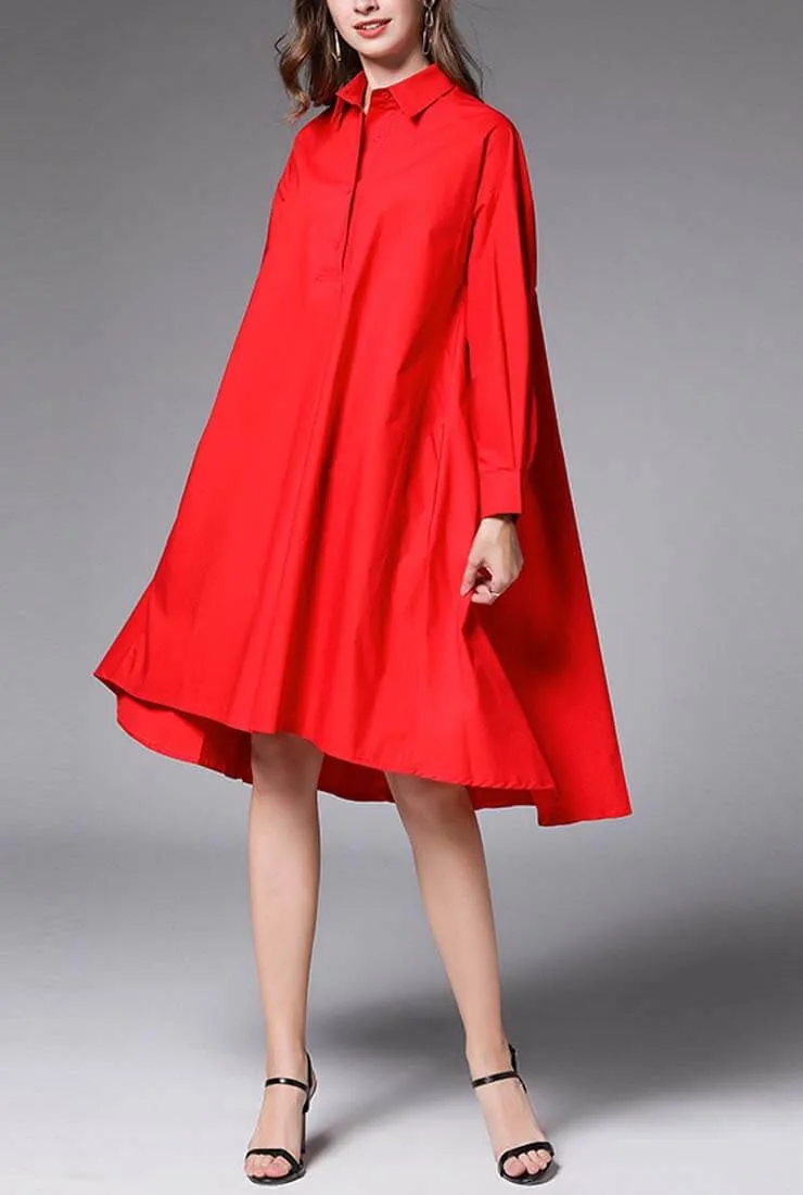 Plus Size Oversized Solid Color Shirt Midi Dress