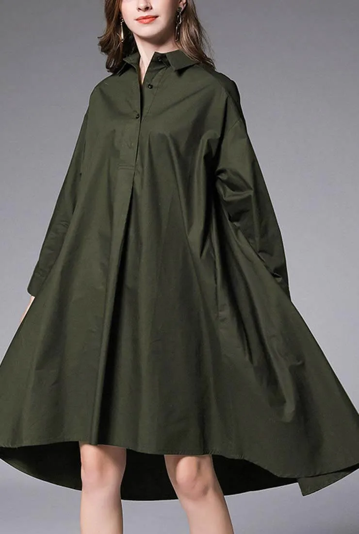 Plus Size Oversized Solid Color Shirt Midi Dress