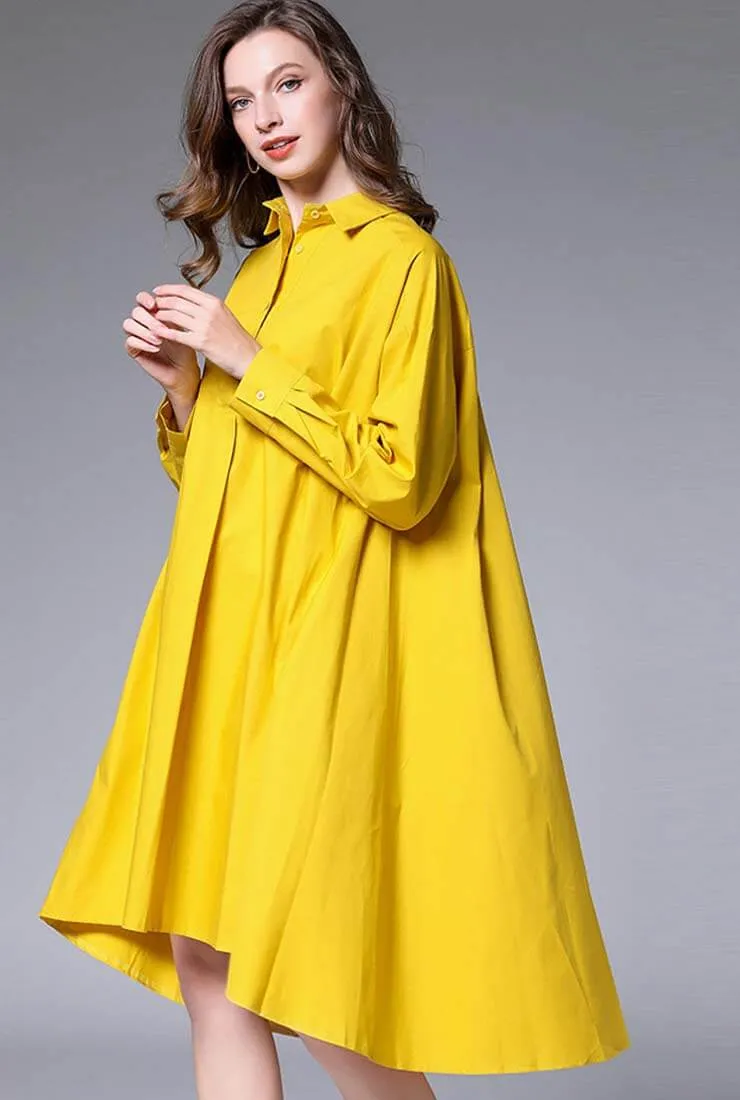 Plus Size Oversized Solid Color Shirt Midi Dress