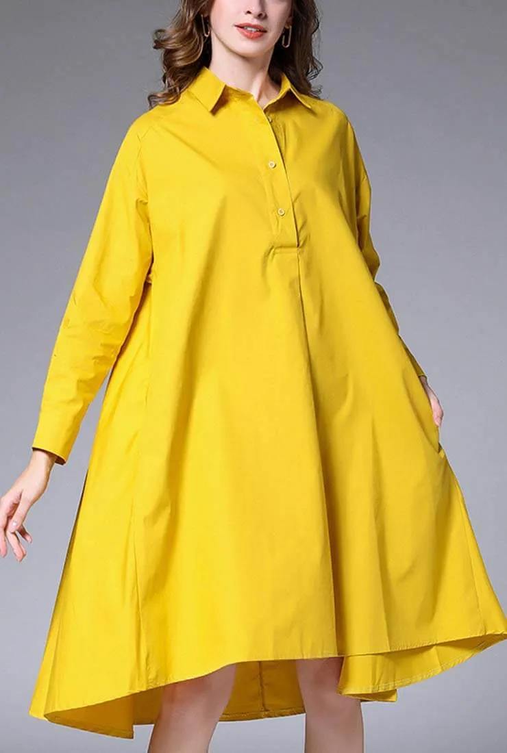 Plus Size Oversized Solid Color Shirt Midi Dress