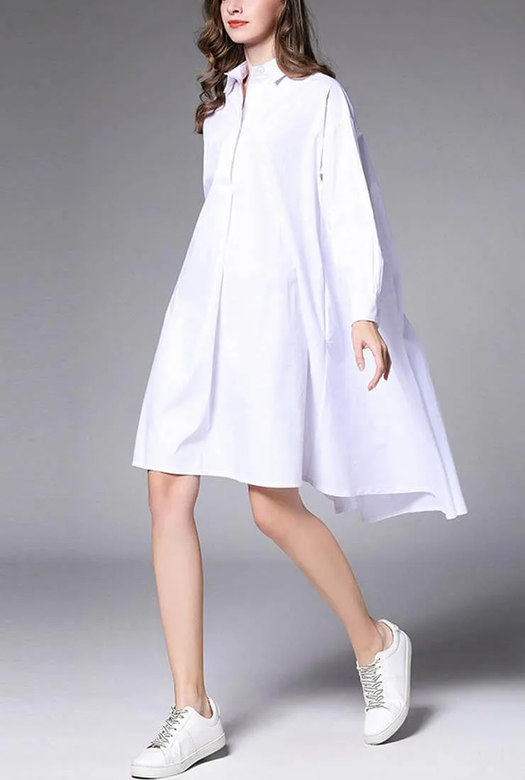 Plus Size Oversized Solid Color Shirt Midi Dress
