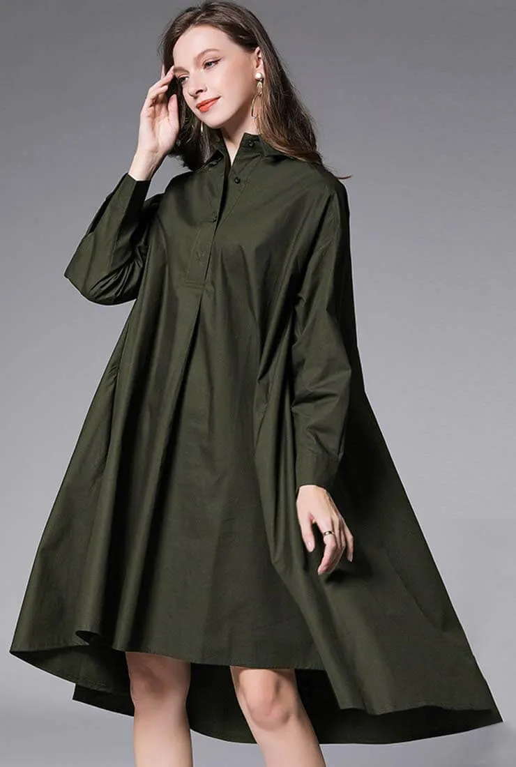 Plus Size Oversized Solid Color Shirt Midi Dress