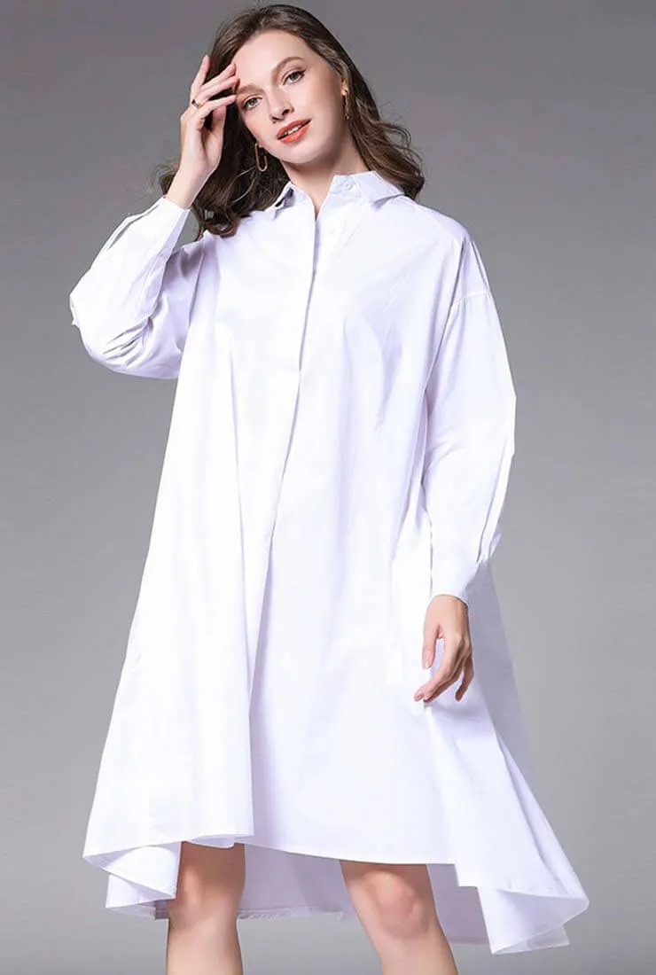 Plus Size Oversized Solid Color Shirt Midi Dress