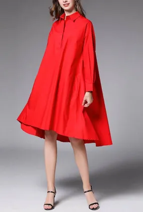 Plus Size Oversized Solid Color Shirt Midi Dress