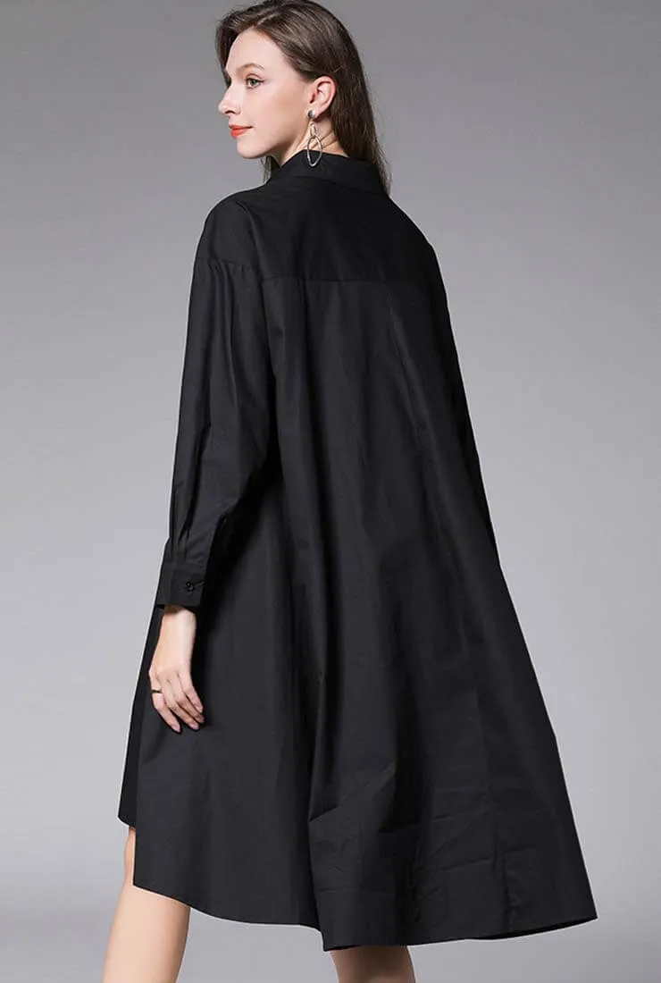 Plus Size Oversized Solid Color Shirt Midi Dress