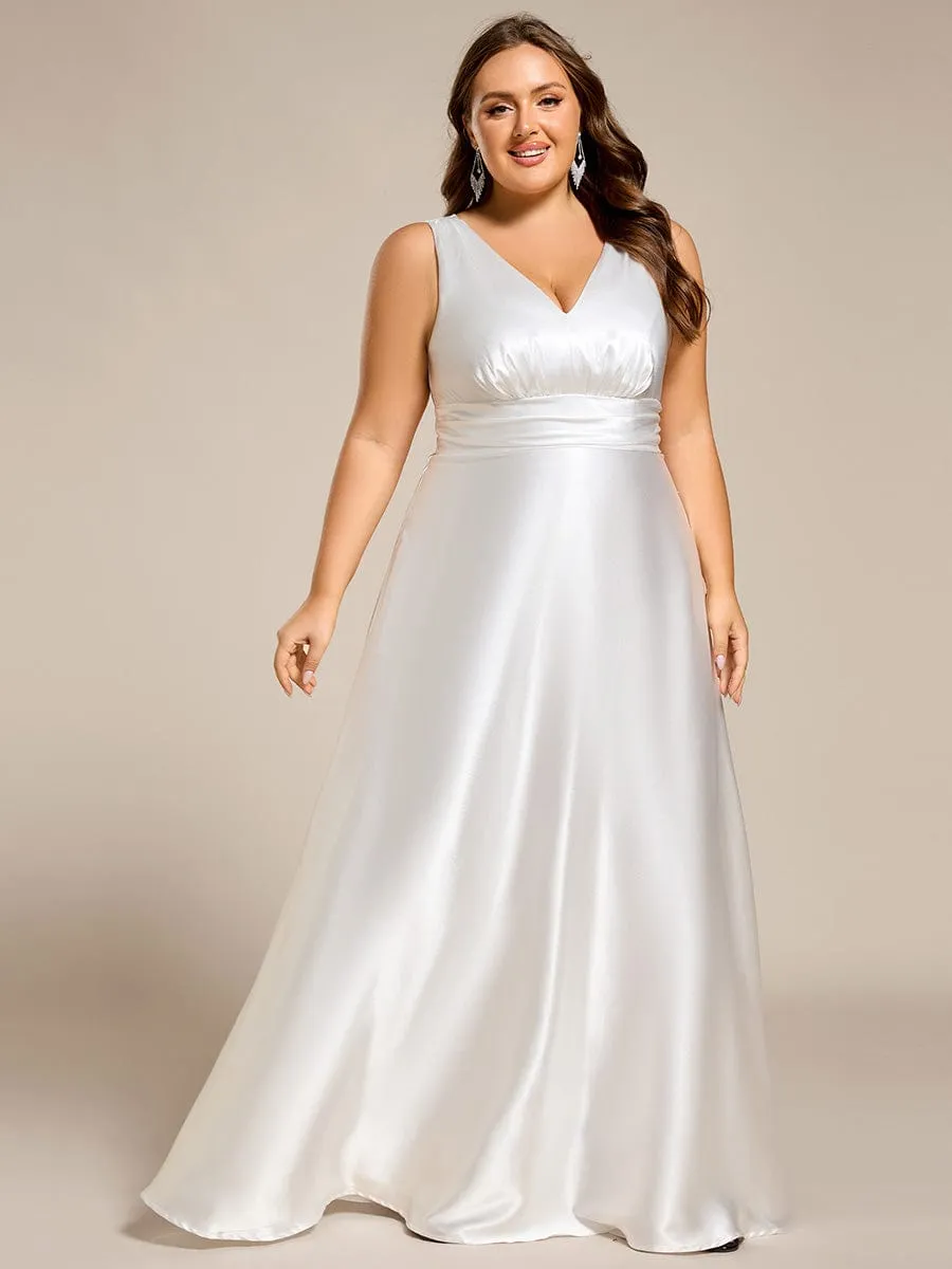 Plus Size Sleeveless Empire Waist Satin Maxi Bridesmaid Dress With Pockets