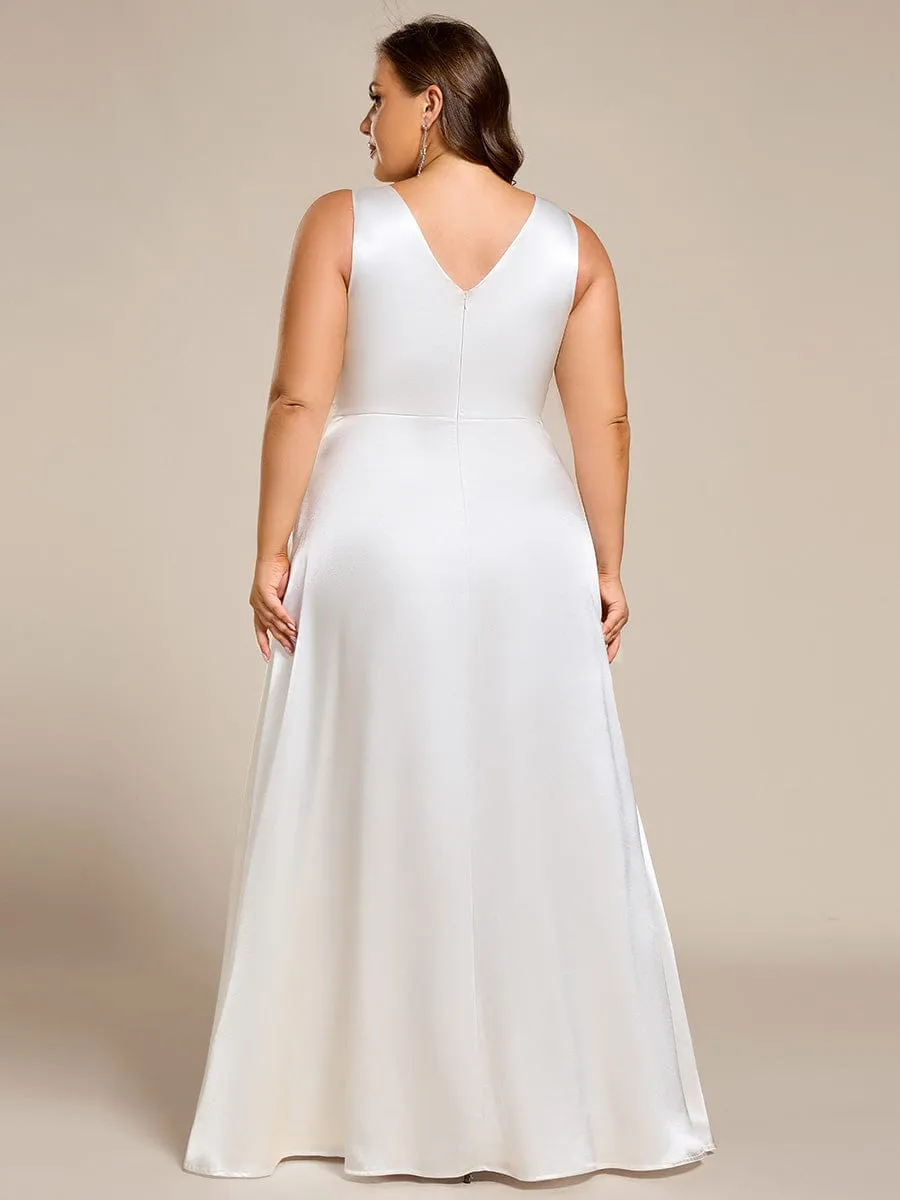 Plus Size Sleeveless Empire Waist Satin Maxi Bridesmaid Dress With Pockets
