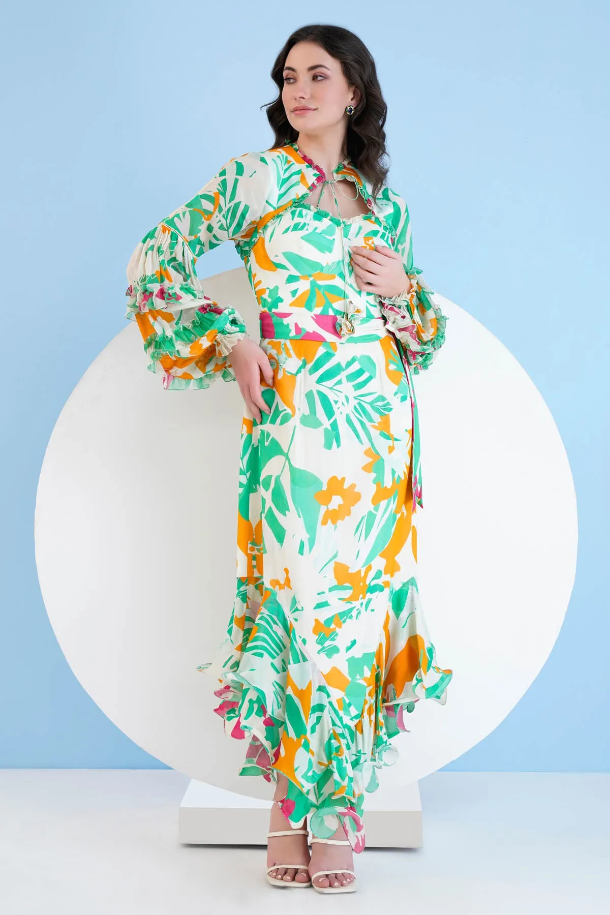 Printed High Low Frill Dress