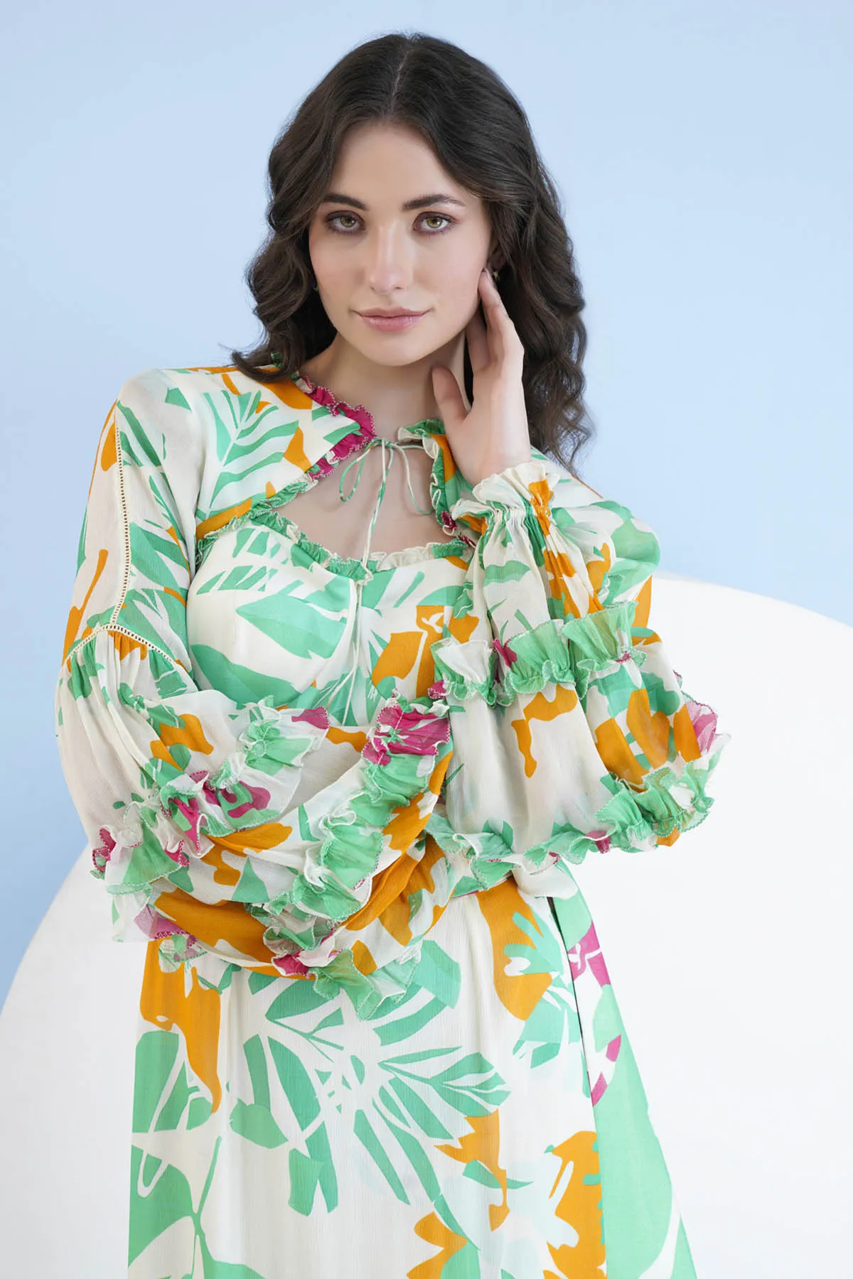 Printed High Low Frill Dress