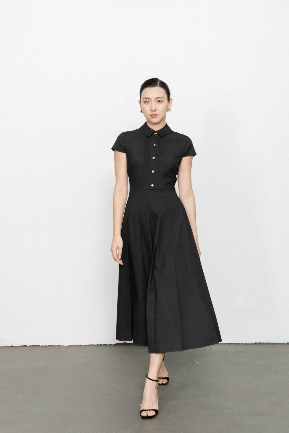 Raegan Fit and Flare Button Wool Midi Dress