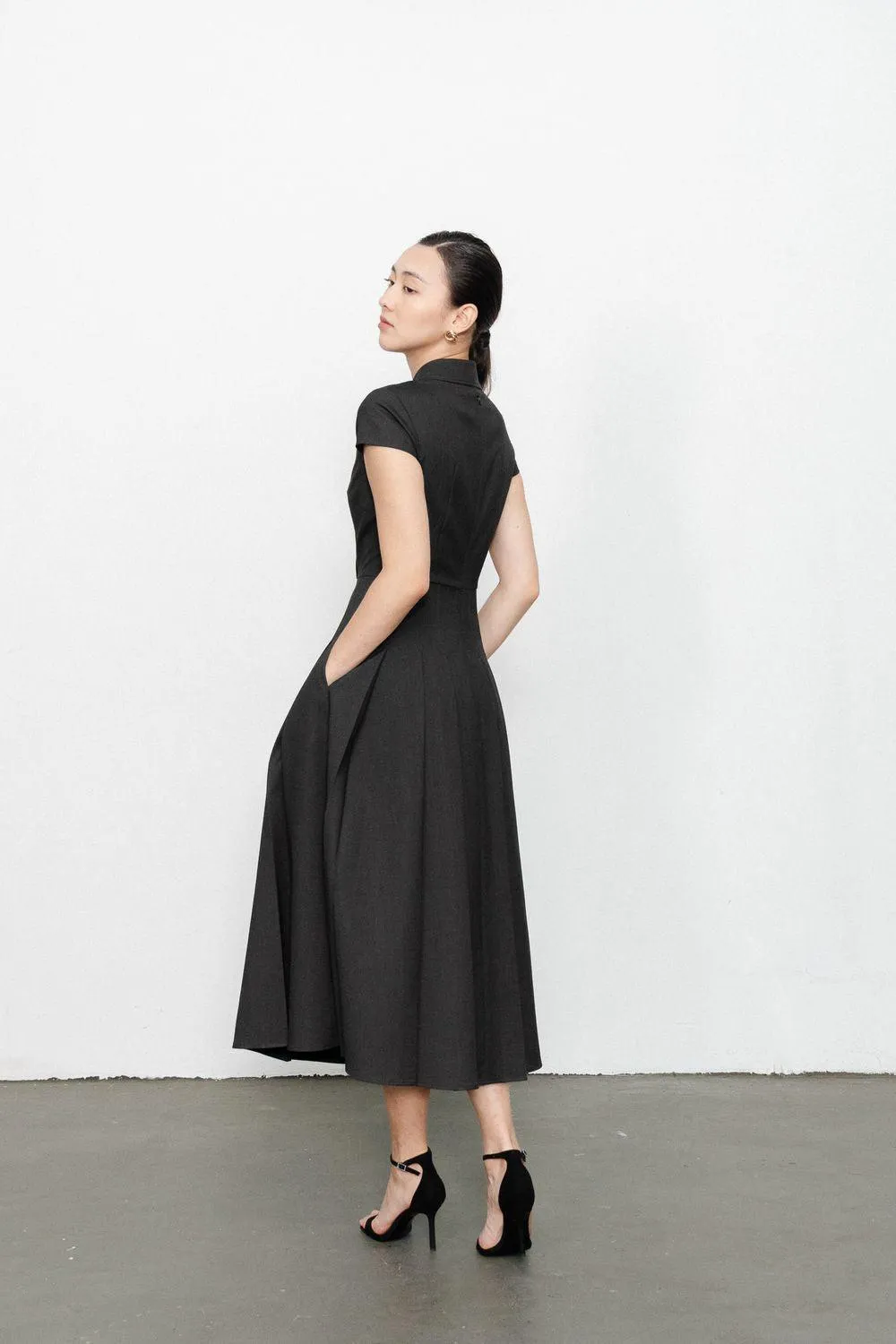 Raegan Fit and Flare Button Wool Midi Dress