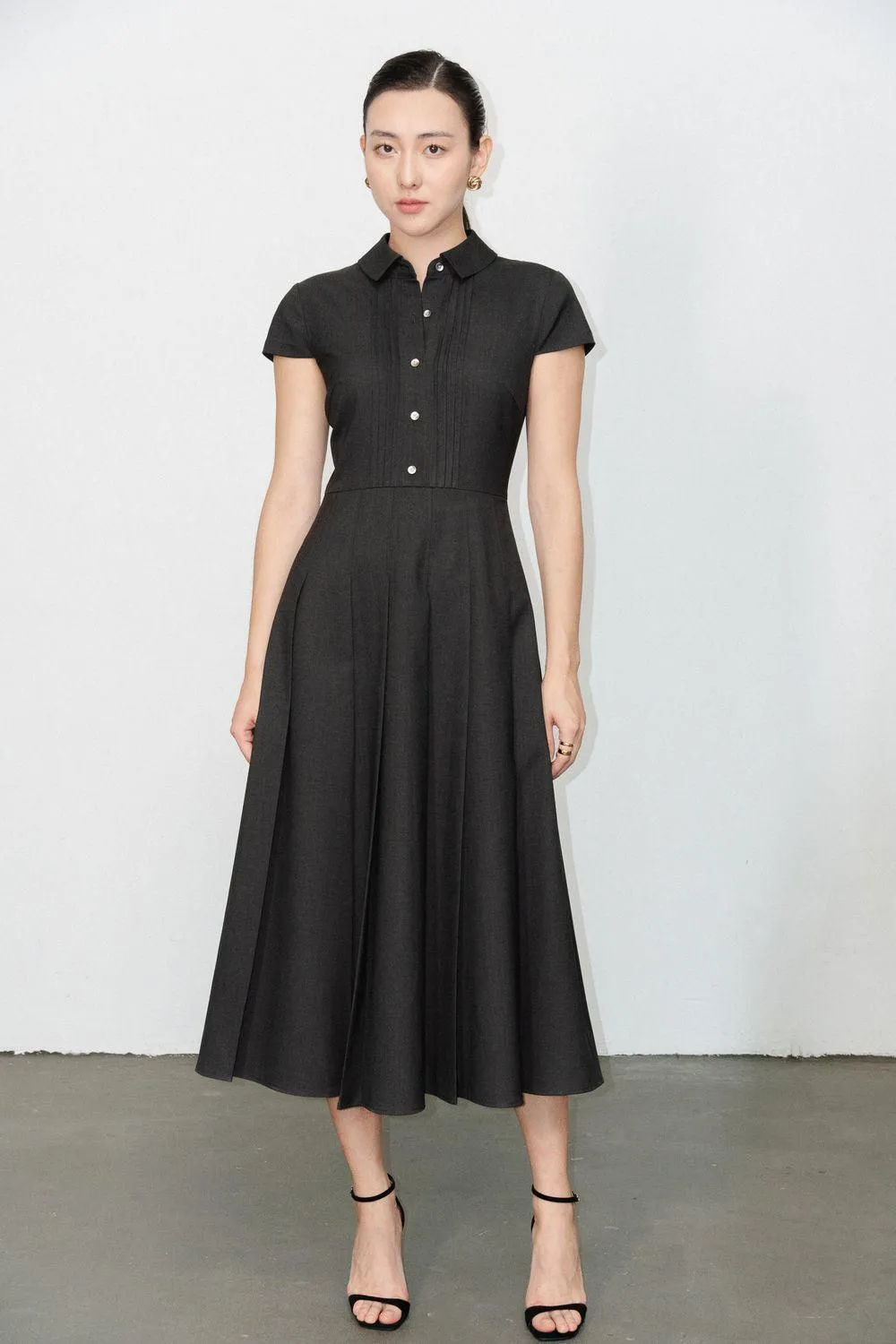 Raegan Fit and Flare Button Wool Midi Dress