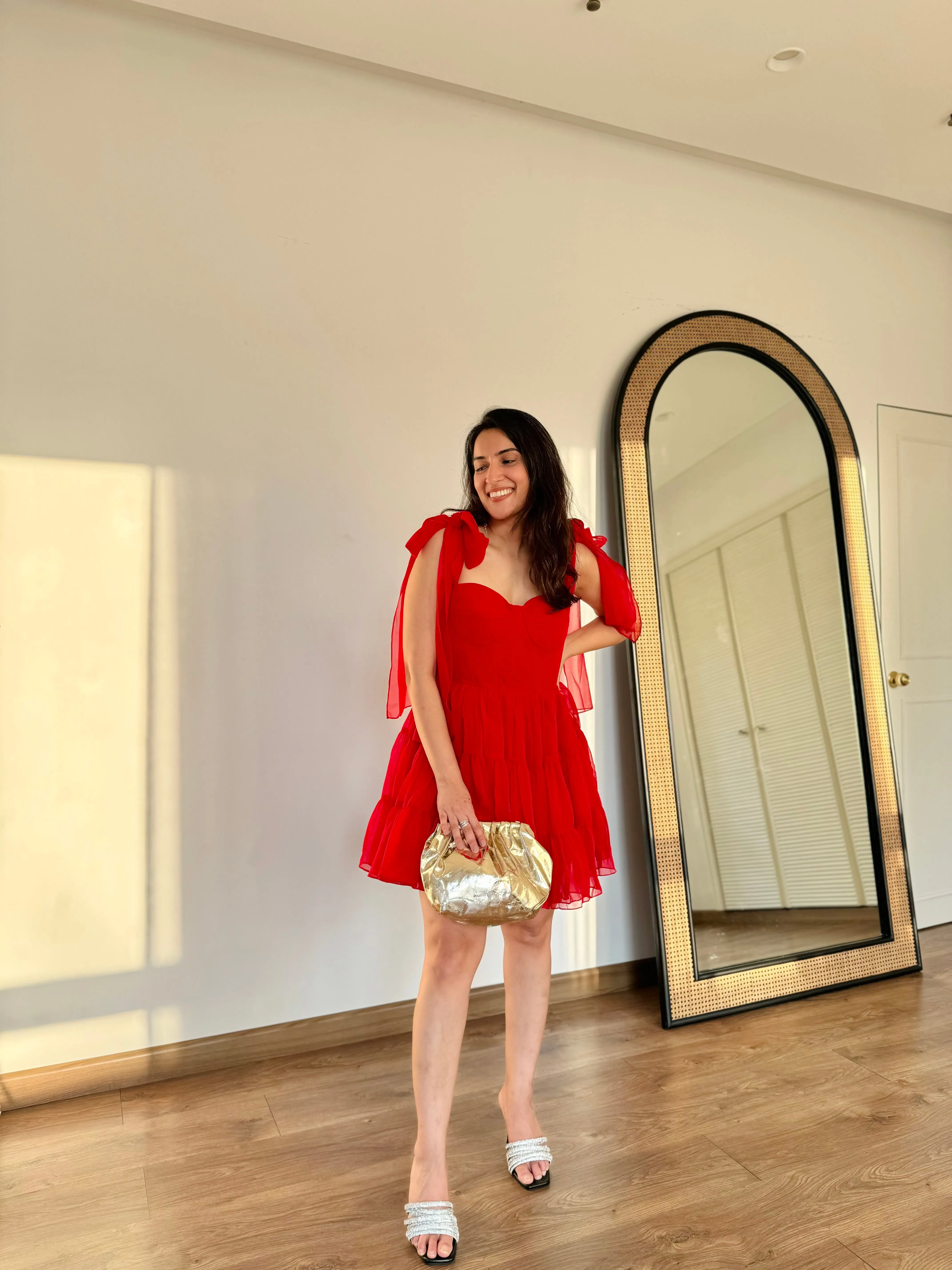Red Shoulder Tie-up Corset Dress