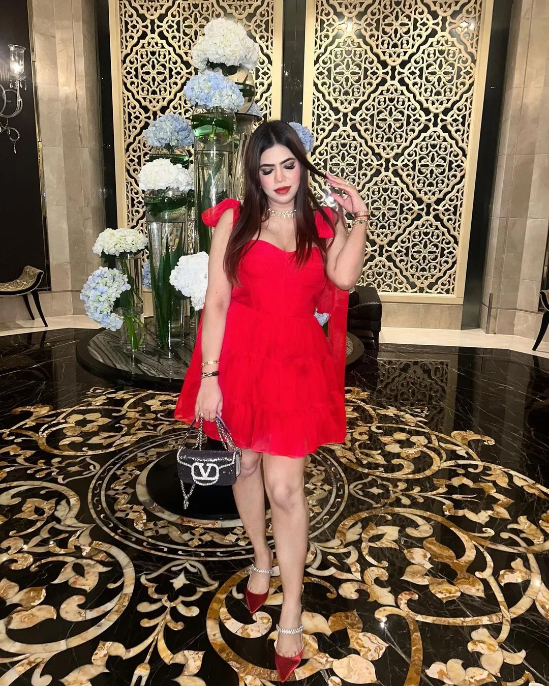 Red Shoulder Tie-up Corset Dress