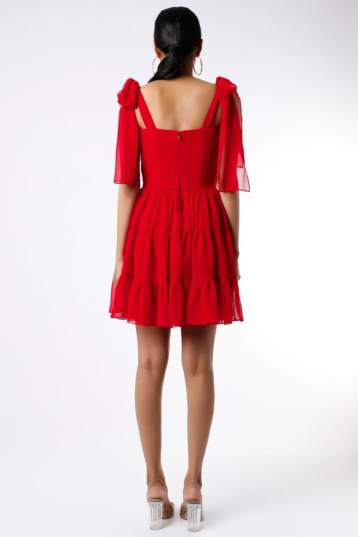 Red Shoulder Tie-up Corset Dress