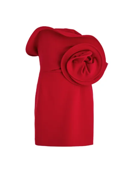 Red Tube Flower Applique Short Bodycon Dress