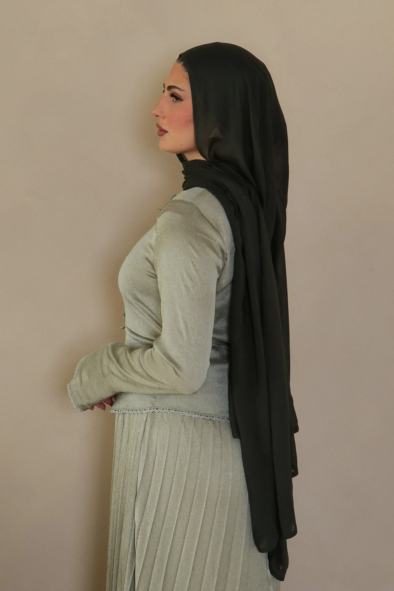 Reham Bow Pleat Dress- Sage