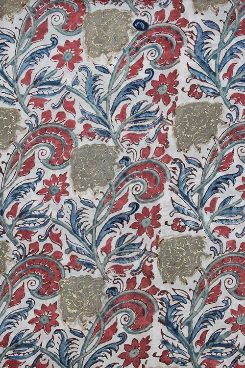 'RILEY' Natural Dyed Block Printed Cotton x Silk Fabric With Touch Of Pigment Gold Print Creative Bee x 0.50 Meter