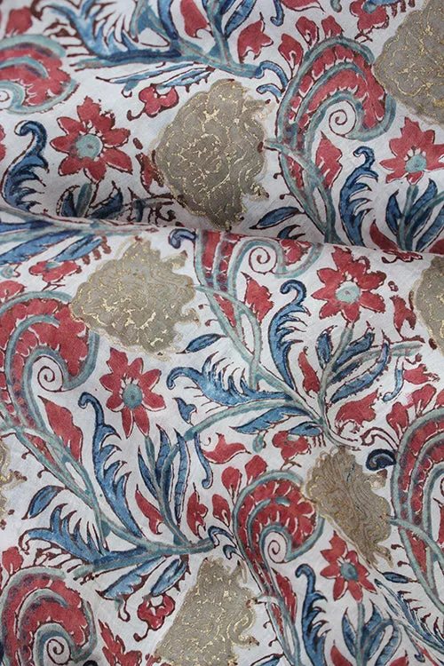 'RILEY' Natural Dyed Block Printed Cotton x Silk Fabric With Touch Of Pigment Gold Print Creative Bee x 0.50 Meter