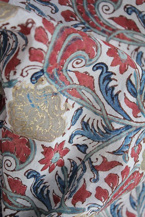 'RILEY' Natural Dyed Block Printed Cotton x Silk Fabric With Touch Of Pigment Gold Print Creative Bee x 0.50 Meter