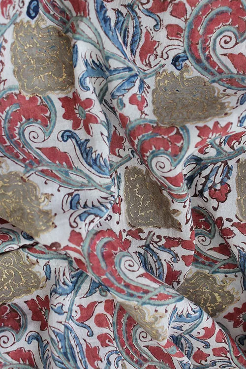 'RILEY' Natural Dyed Block Printed Cotton x Silk Fabric With Touch Of Pigment Gold Print Creative Bee x 0.50 Meter