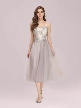 Romantic A-Line Short Tulle Wholesale Bridesmaid Dress with Appliques EP00345