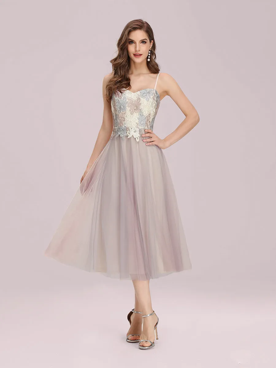 Romantic A-Line Short Tulle Wholesale Bridesmaid Dress with Appliques EP00345