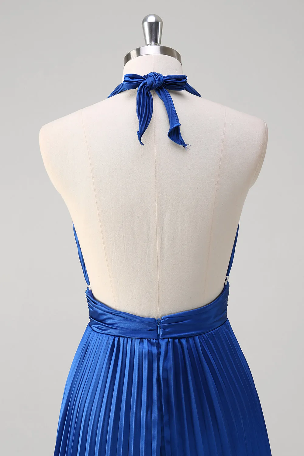 Royal Blue Pleated Halter Backless Bridesmaid Dress