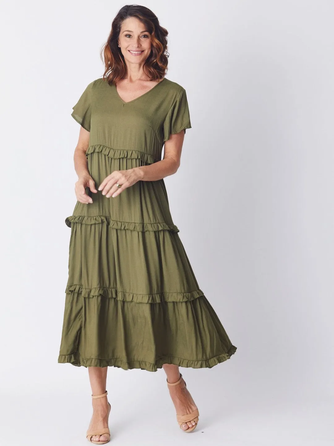 Ruffle Tier Dress - Khaki 26527-S