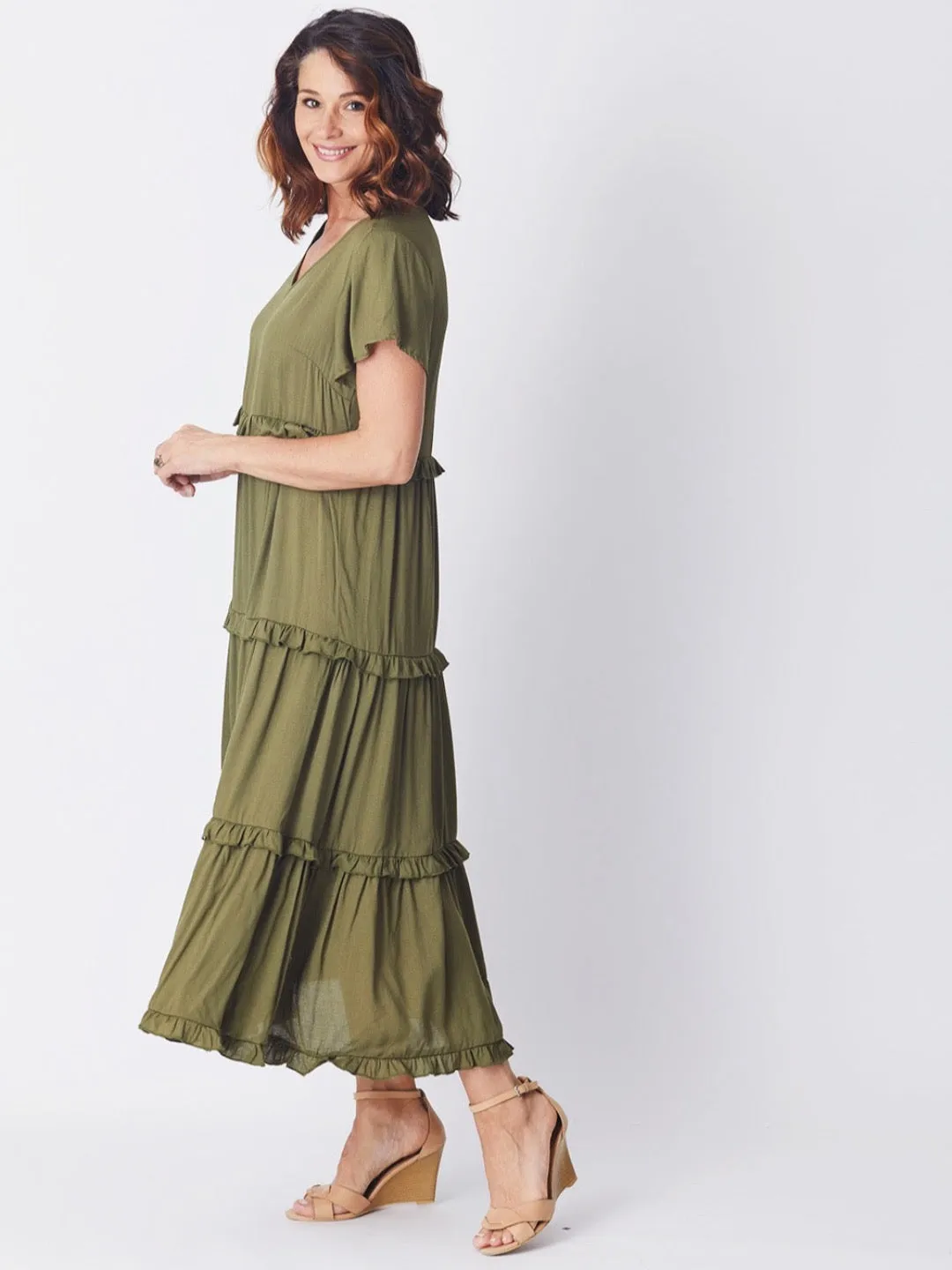 Ruffle Tier Dress - Khaki 26527-S