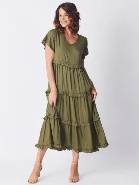 Ruffle Tier Dress - Khaki 26527-S